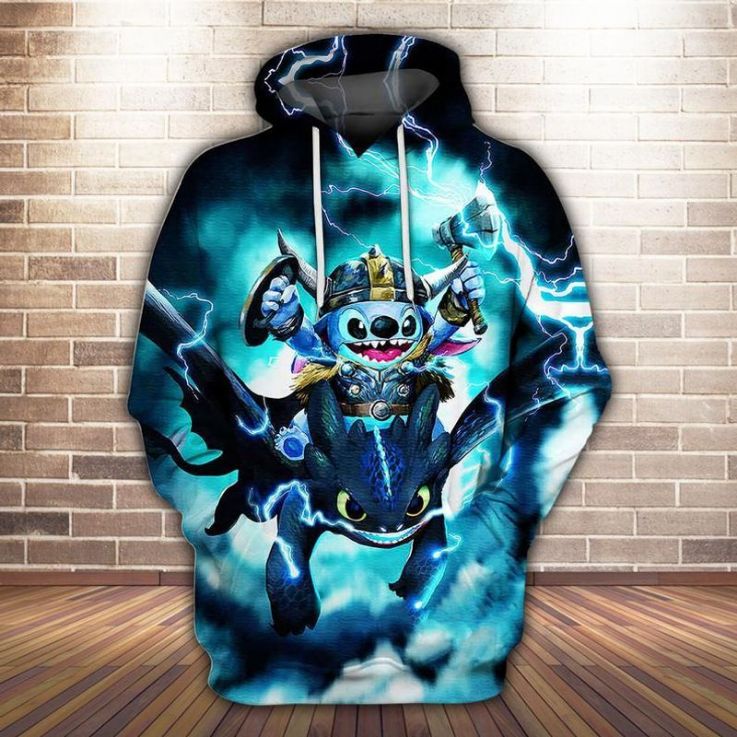 Disney Stitch And Toothless Over Print 3d Zip Hoodie