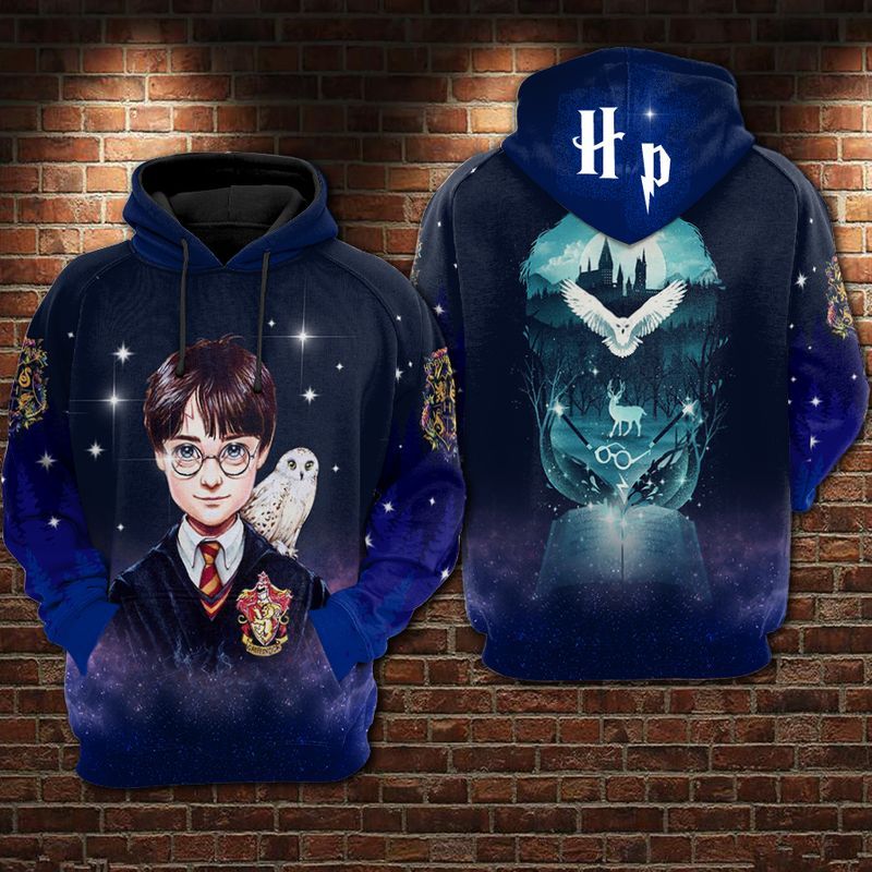 Harry Potter Hogwarts Blue Over Print 3d Zip Hoodie