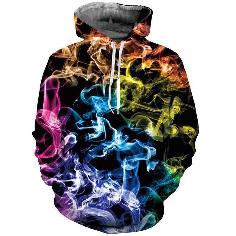 Mens Hoodies 3D Printed Multicolor Abstract Smoke Printing Hooded
