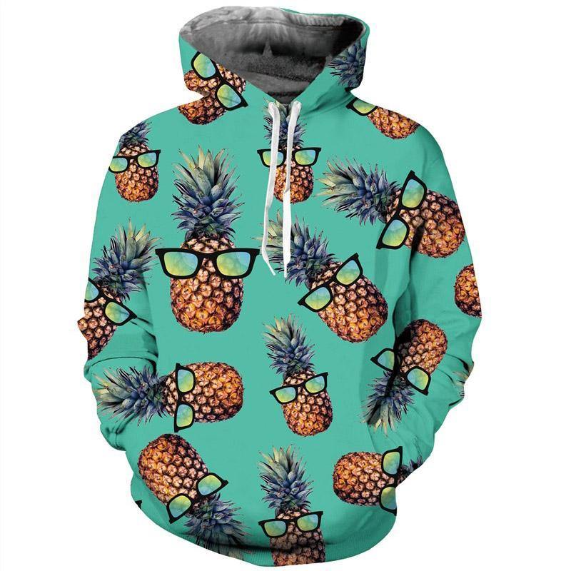 Mens Hoodies 3D Printed Pineapple With Glasses Printing Hooded