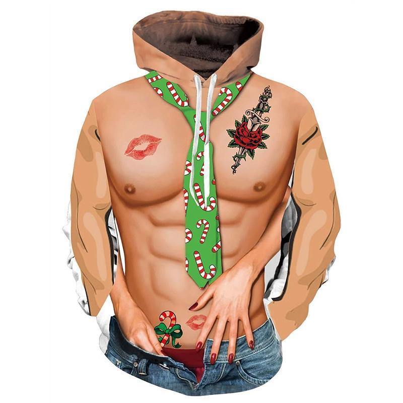 Mens Hoodies 3D Printing Stitching Tie Printed Pattern Hooded