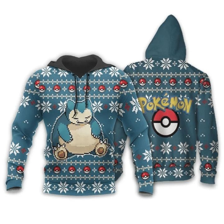 Pokemon Snorlax Ugly Christmas Anime Manga 3d Zip Hoodie