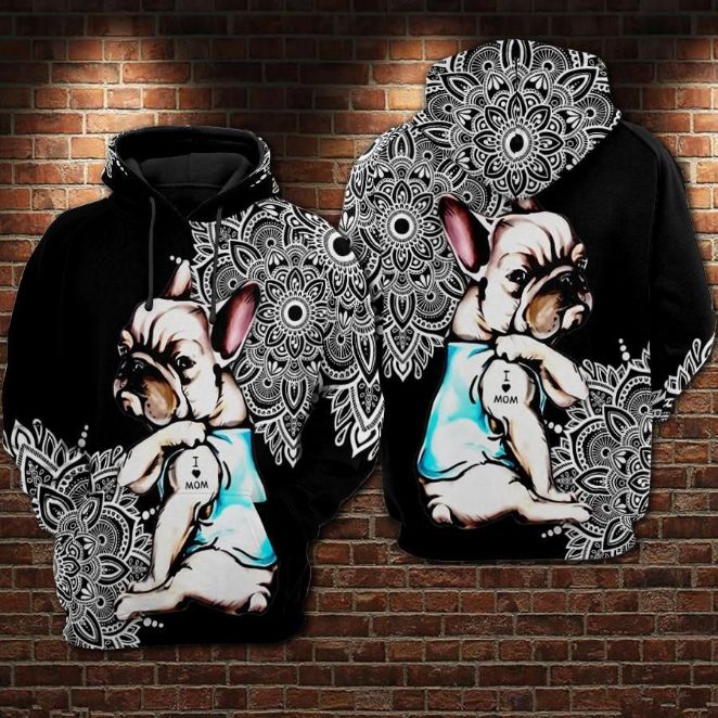 Pug I Love Mom Over Print 3d Zip Hoodie