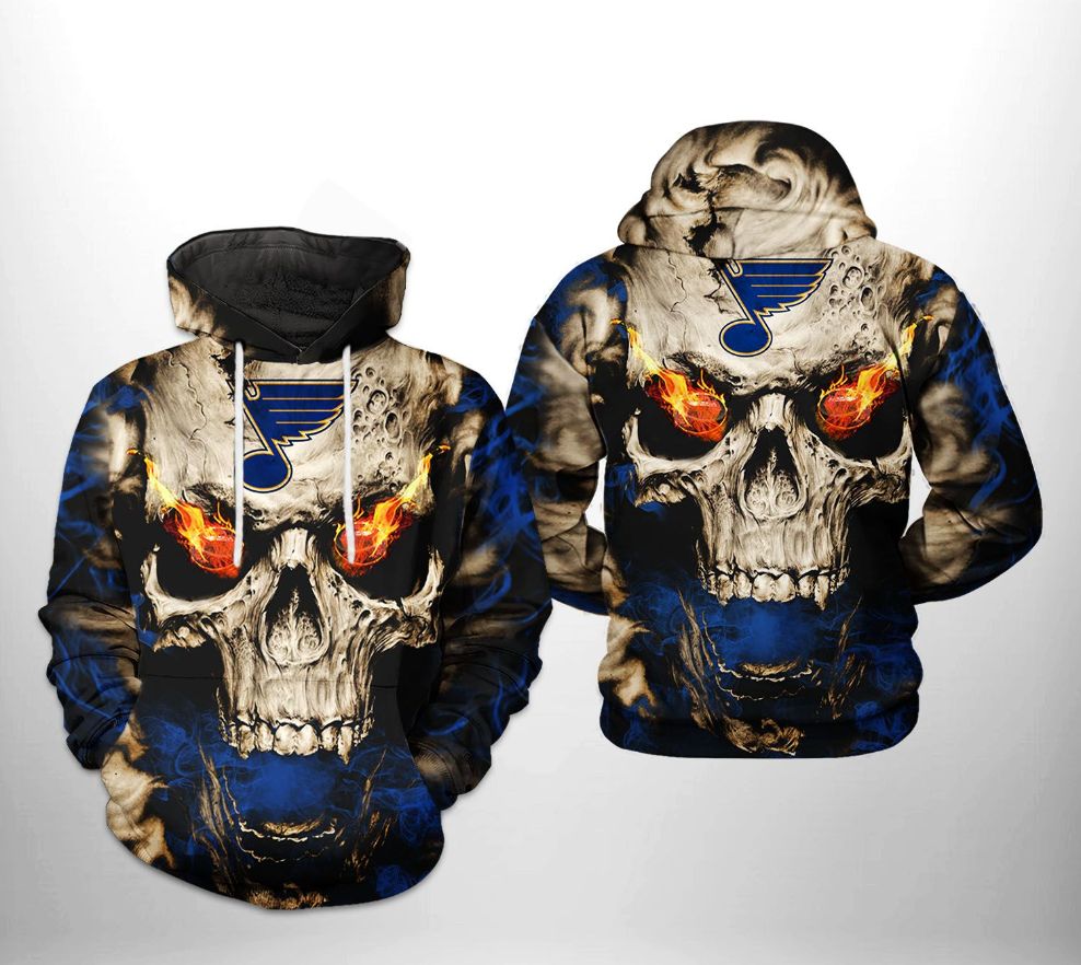 St. Louis Blues NHL Skull 3D Printed Hoodie