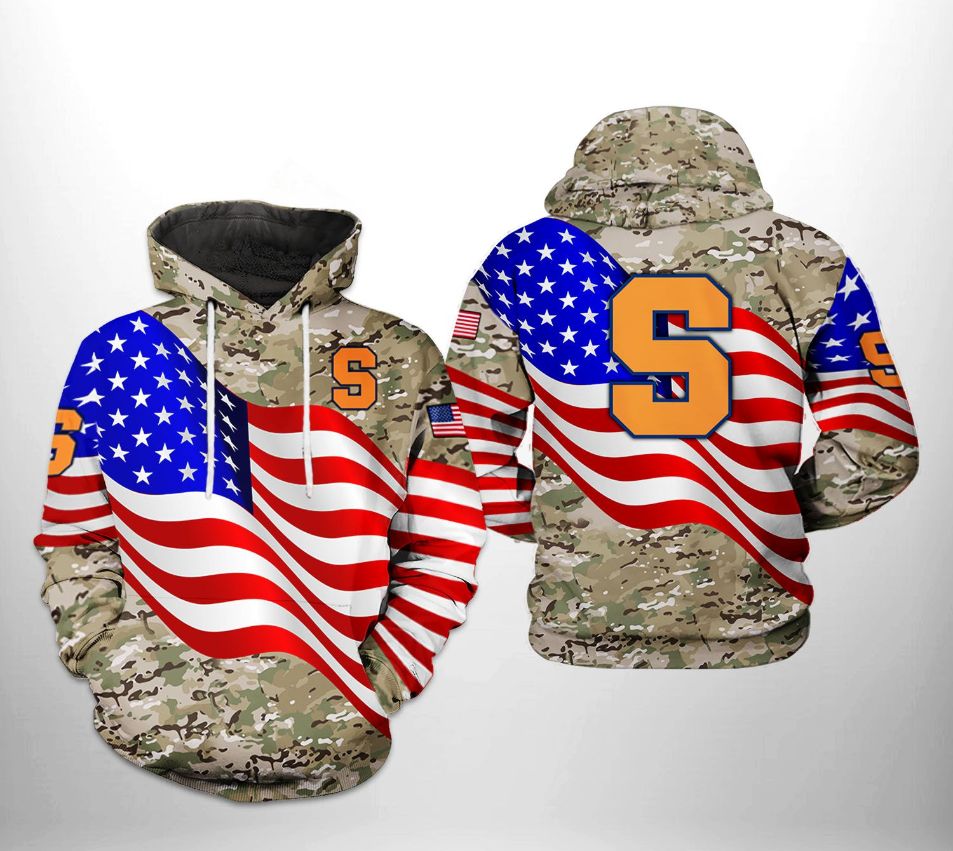 Syracuse Orange NCAA US Flag Camo Veteran 3D Printed Hoodie