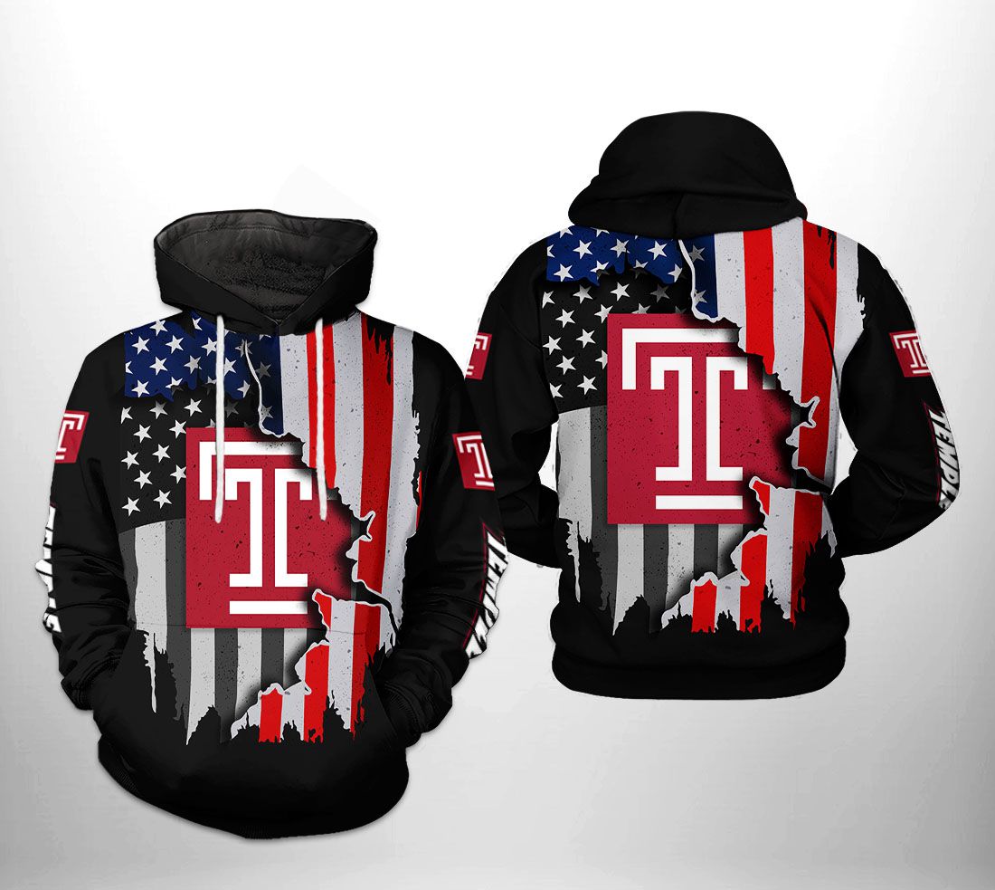 Temple Owls NCAA US Flag 3D Printed Hoodie