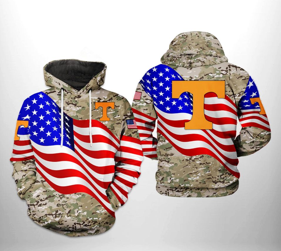 Tennessee Volunteers NCAA US Flag Camo Veteran 3D Printed Hoodie