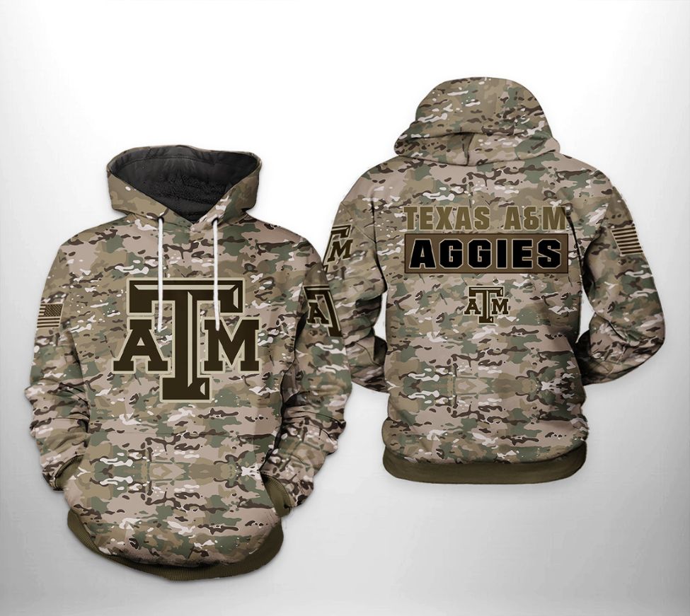 Texas A&ampM Aggies NCAA Camo Veteran 3D Printed Hoodie