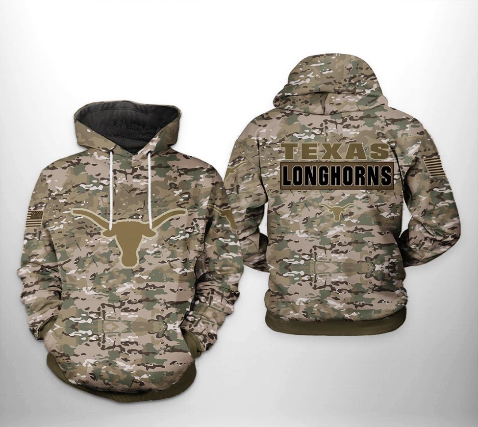 Texas Longhorns NCAA Camo Veteran 3D Printed Hoodie