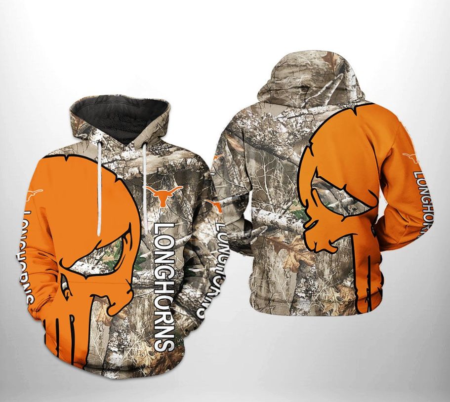 Texas Longhorns NCAA Camo Veteran Hunting 3D Printed Hoodie