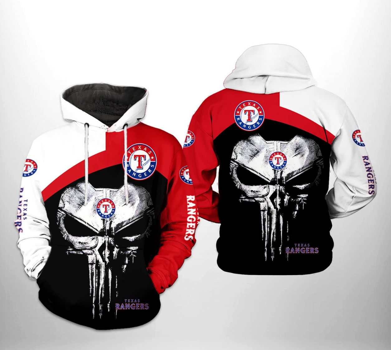 Texas Rangers MLB Skull Punisher 3D Printed Hoodie