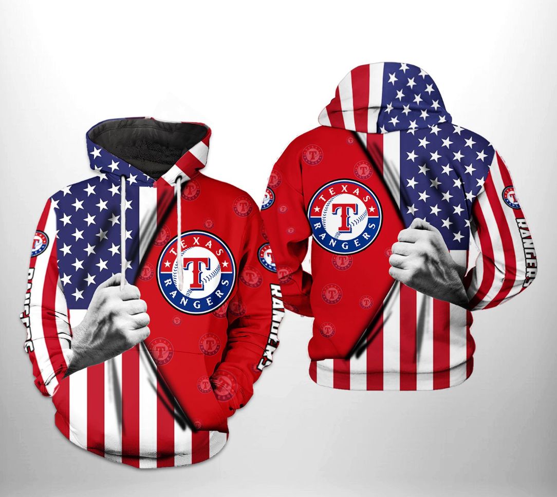 Texas Rangers MLB US Flag 3D Printed Hoodie