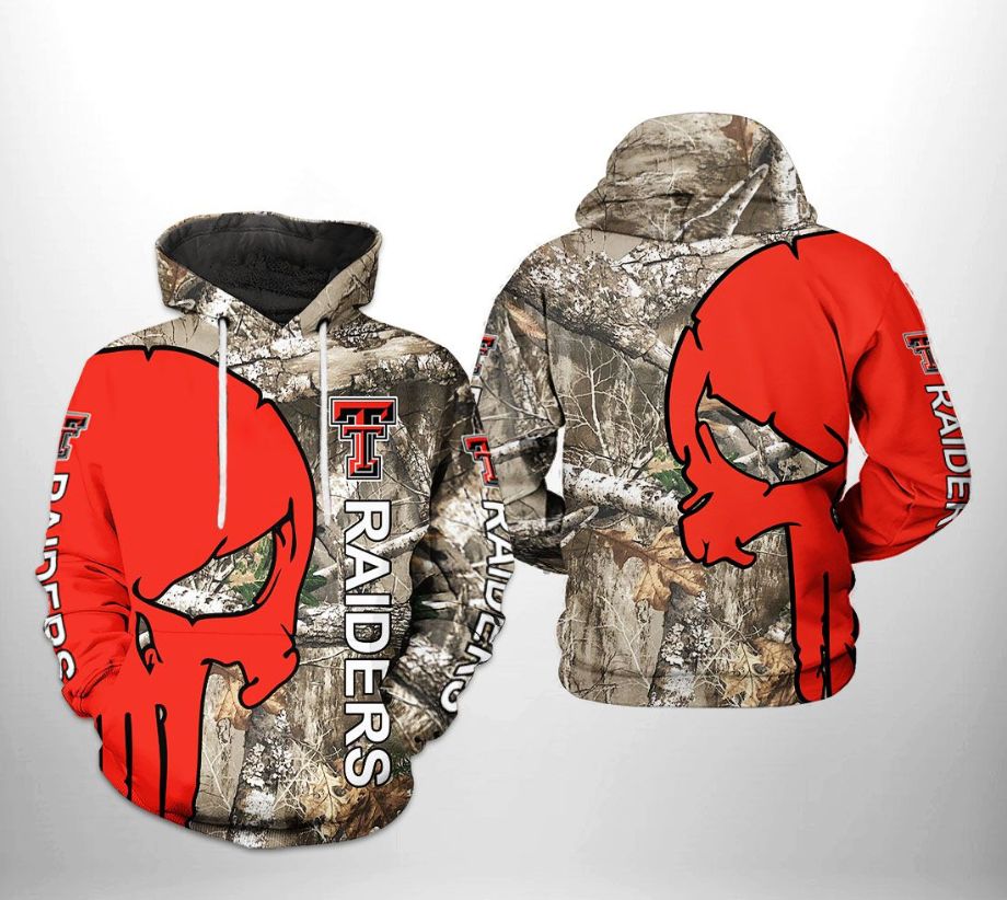 Texas Tech Red Raiders NCAA Camo Veteran Hunting 3D Printed Hoodie