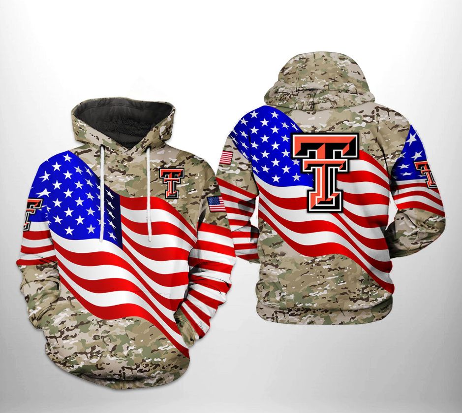 Texas Tech Red Raiders NCAA US Flag Camo Veteran 3D Printed Hoodie