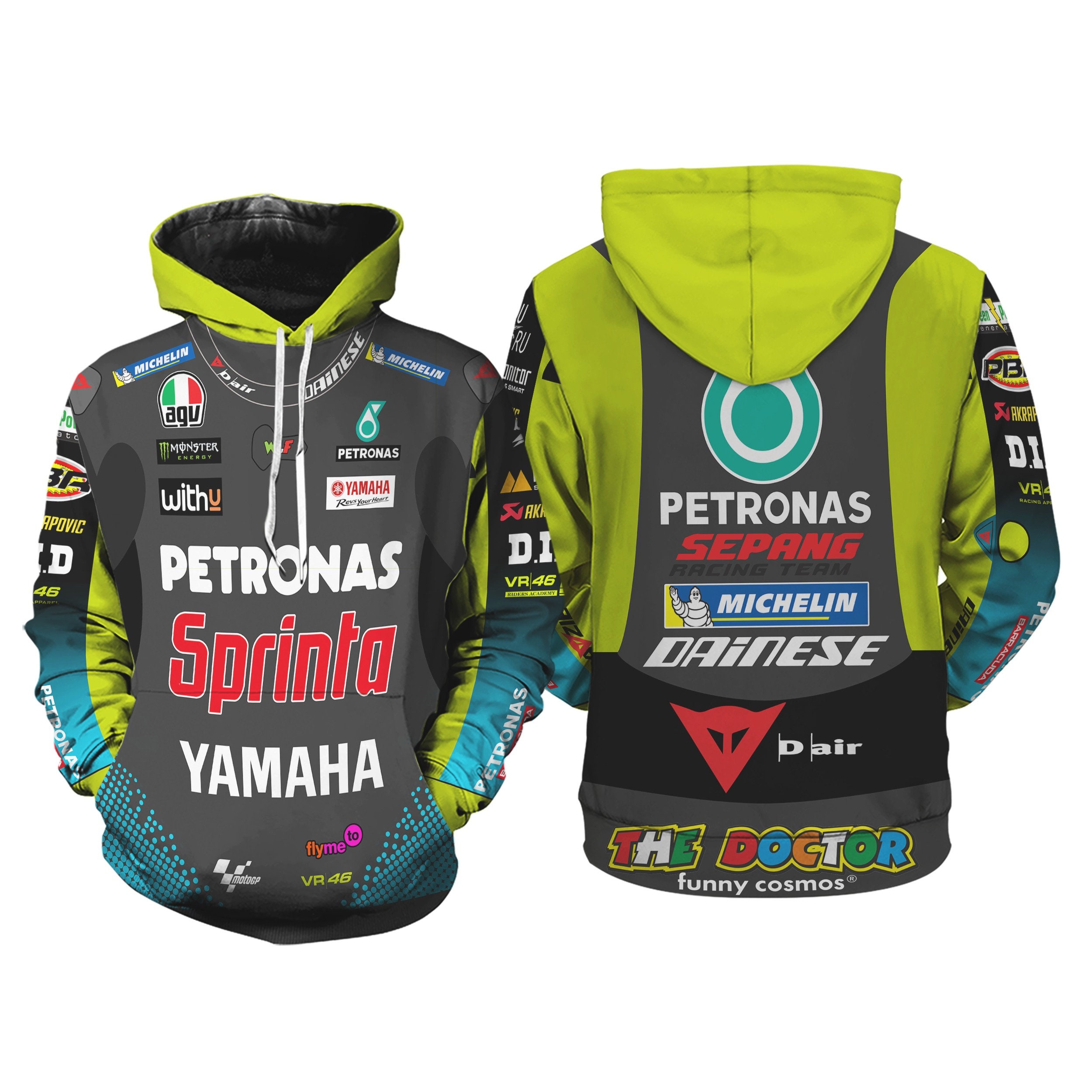 Valentino Rossi MotoGP 3D Racing All Over Print Sweat Zip AOP Unisex Hoodie