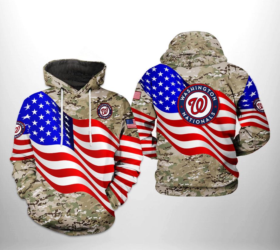 Washington Nationals MLB US Flag Camo Veteran 3D Printed Hoodie