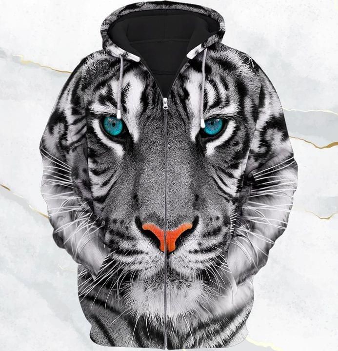 White Tiger Animal Lovers Zip 3d T Shirt Zip Bomber Hoodie