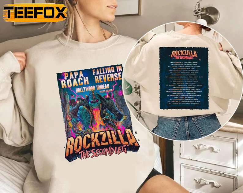 Rockzilla The Second Leg Papa Roach Falling In Reverse Tour 2023 Concert T-Shirt