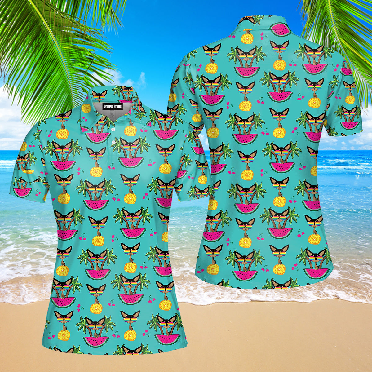 Aloha Chihuahua On Tropical Island Polo Shirt  For Women  PO5574