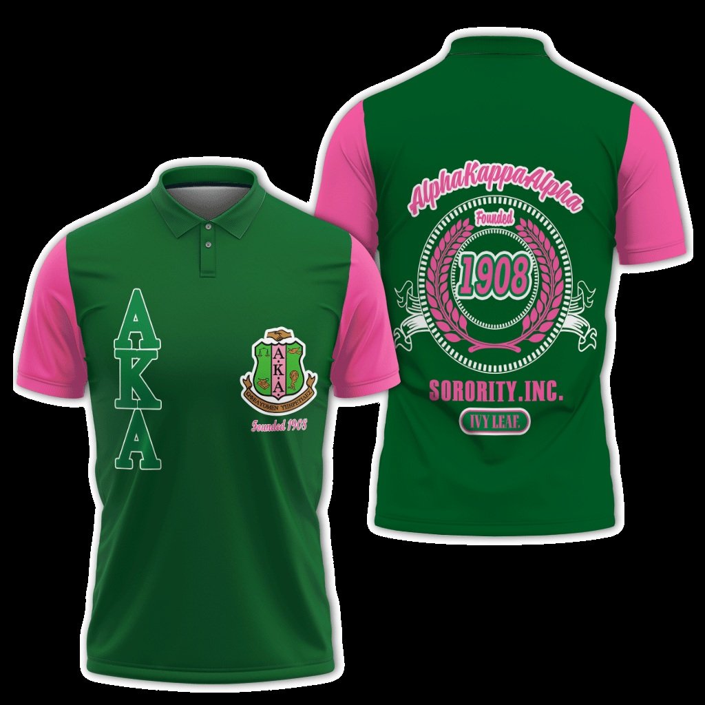 Alpha Kappa Alpha Founded 1908 Sorority Inc Green and Pink Polo Shirt