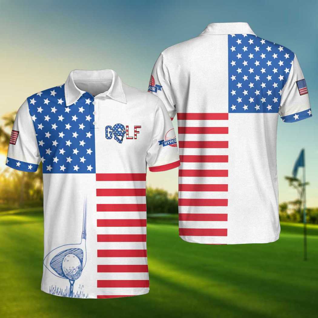 American Flag Golf V1 Short Sleeve Unisex Golf Polo Shirt, Polo Shirts For Men And Women