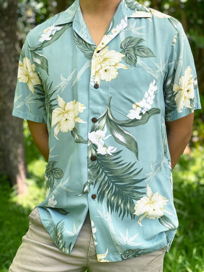 Bamboo Ginger Floral Turquoise Unique Design Hawaiian Shirt