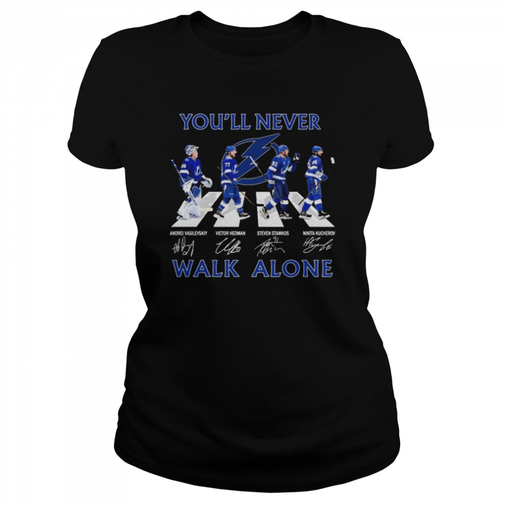 Tampa Bay Lightning Vasilevskiy Hedman Stamkos Kucherov abbey road you’ll never walk alone signatures shirt
