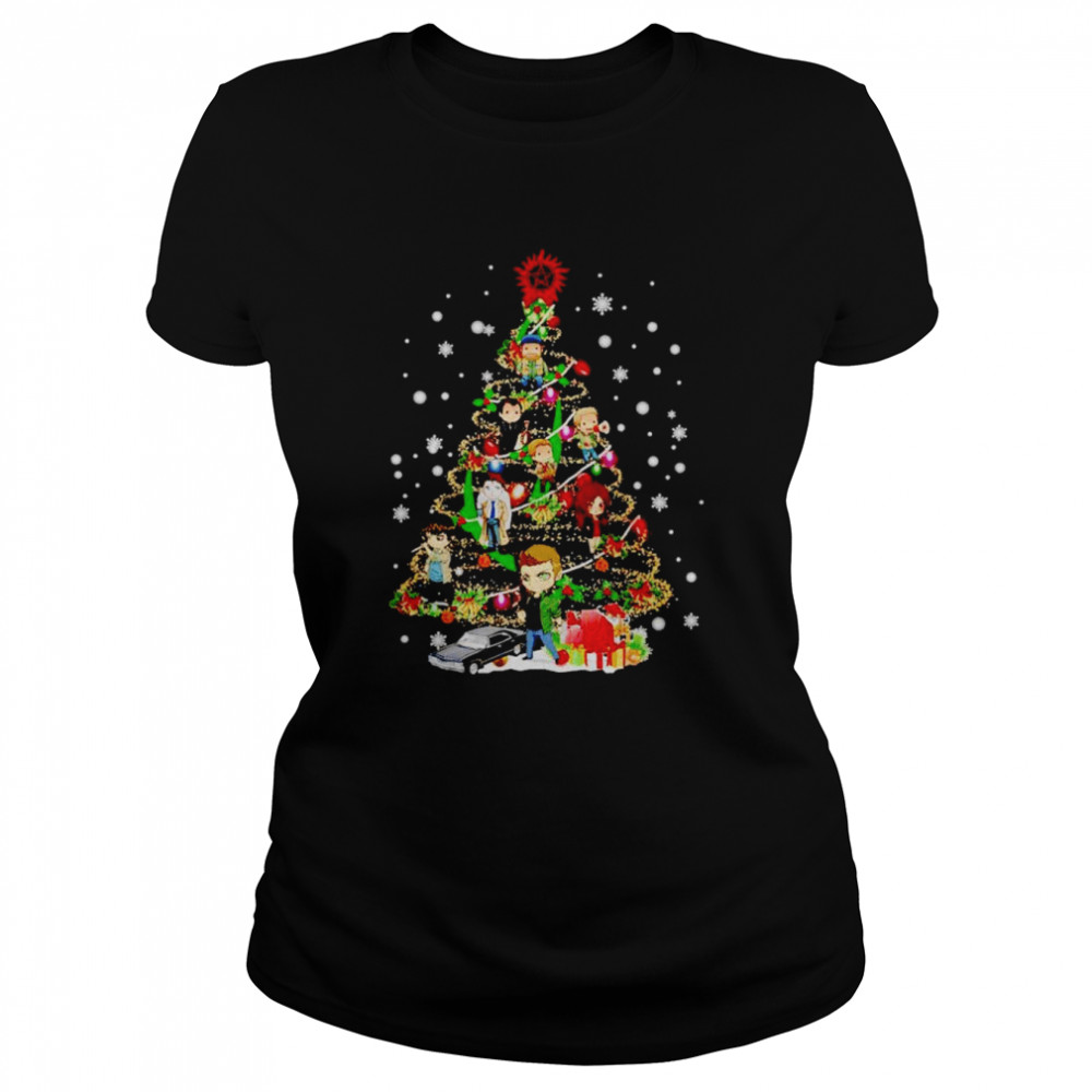 Supernatural characters chibi Christmas tree shirt