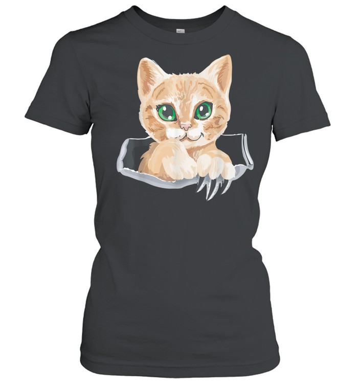 Sweet Kitten Torn Cloth Cat In the Pocket Cat Owner Shirt