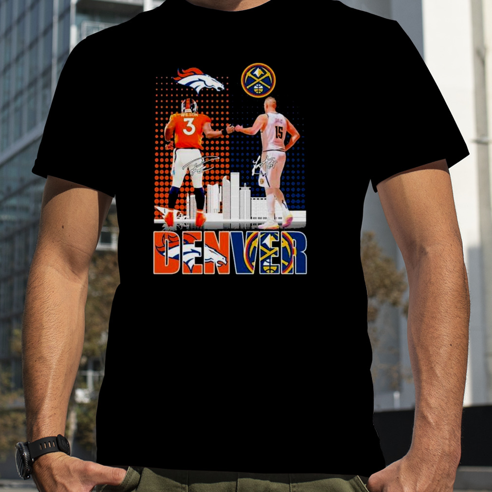 Denver city skyline Russell Wilson vs Nikola Jokic signatures new Shirt