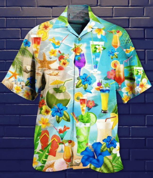 Drinking Cocktail Flower Beach Hawaiian Aloha Shirts