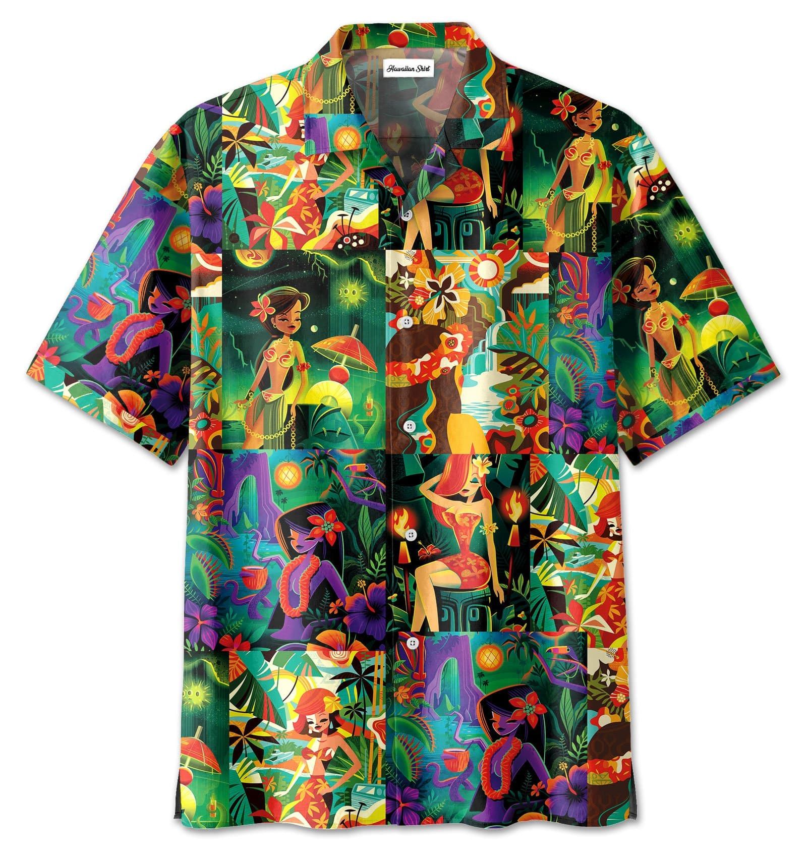 Tiki Tiki Lady Art Unisex Hawaiian Aloha Shirts 28721Dh