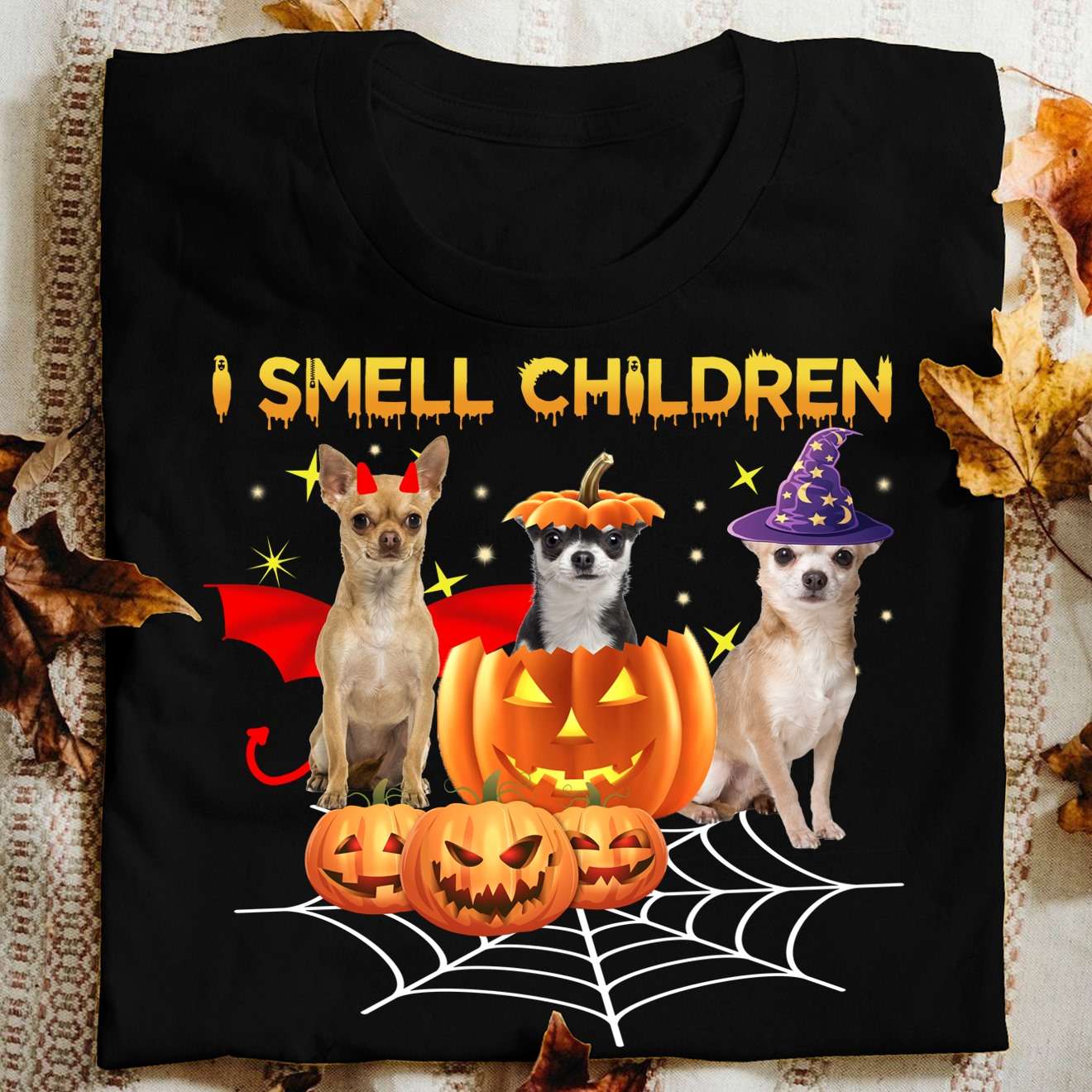 Halloween Pumpkin Chihuahua, Halloween Costume - I smell children