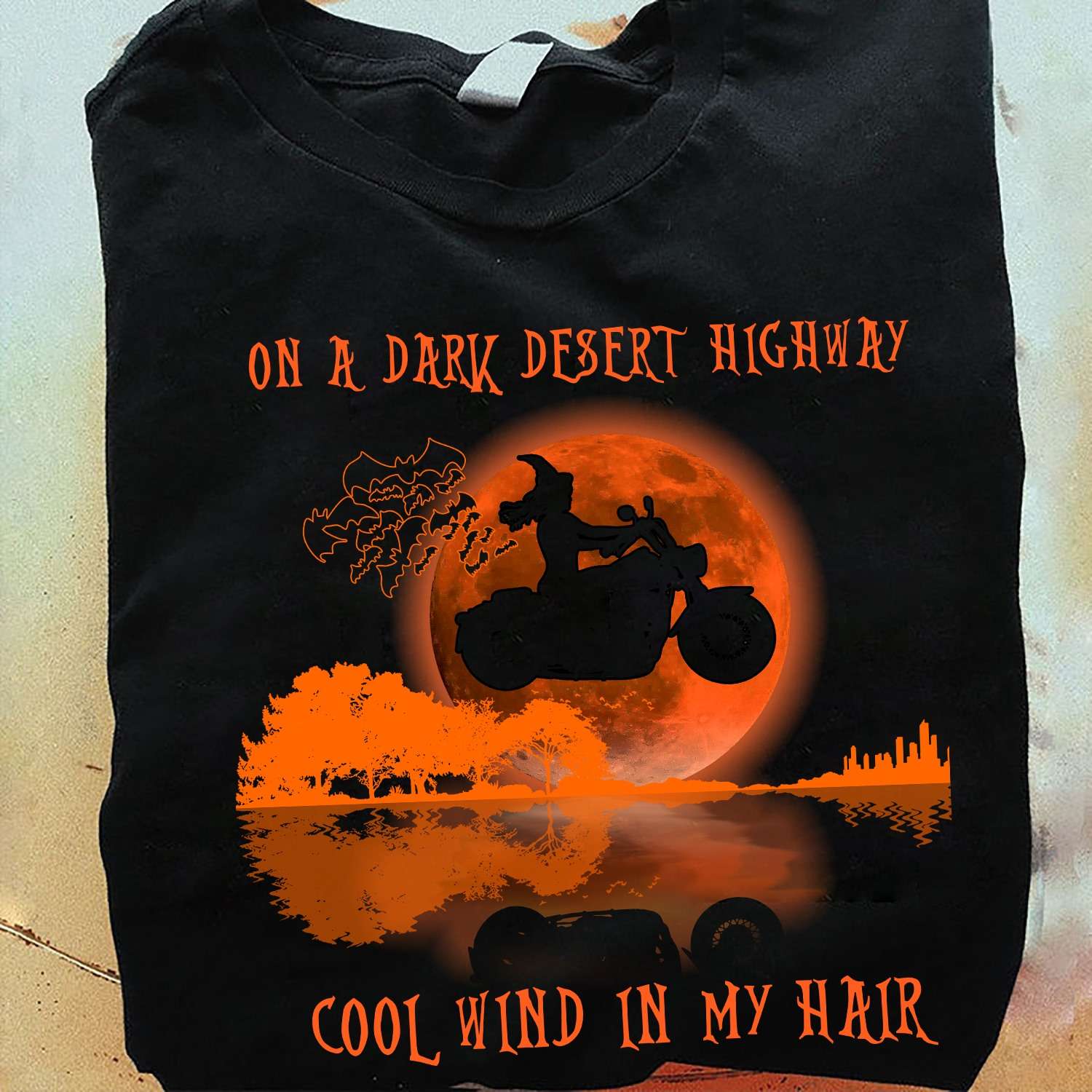 On a dark desert highway, cool wind in my hair - Witch riding motorcycle, Halloween witch biker