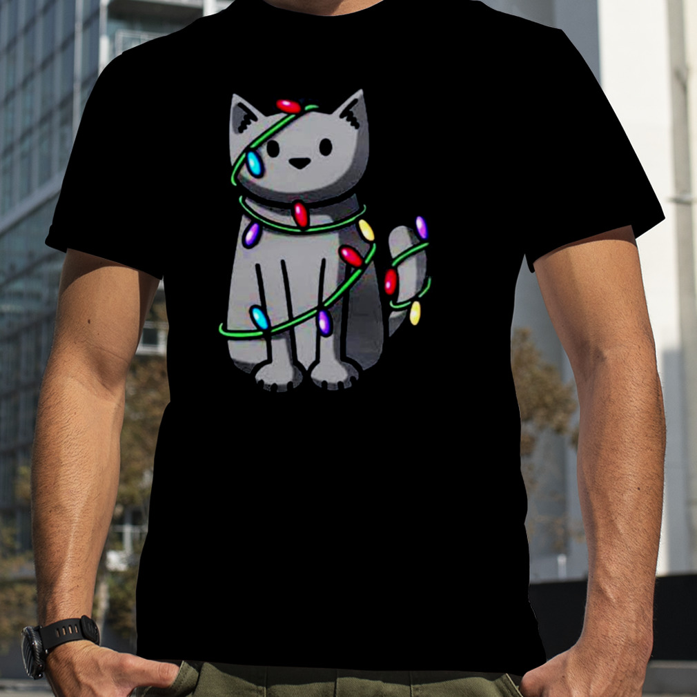 Cute Cat Wrapped Up In Lights Shirt