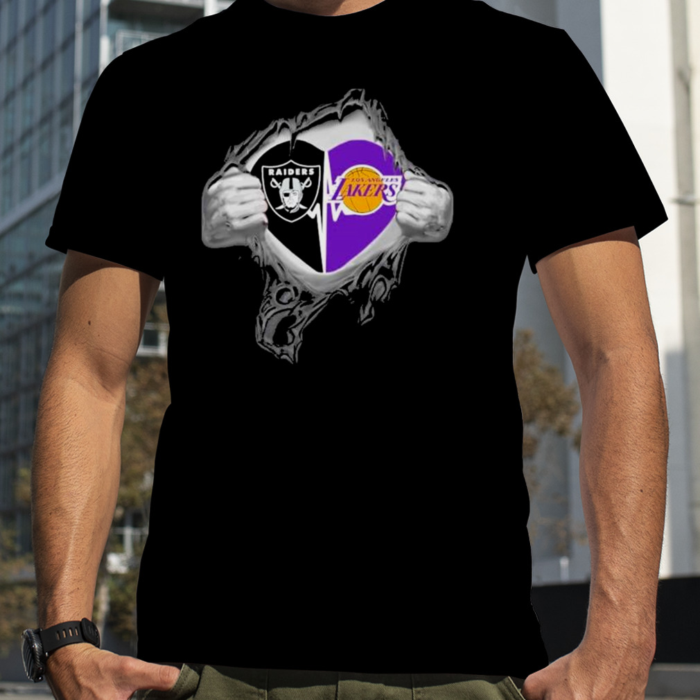 Blood Inside Me Las Vegas Raiders And Los Angeles Lakers It’s In My Heart T-Shirt