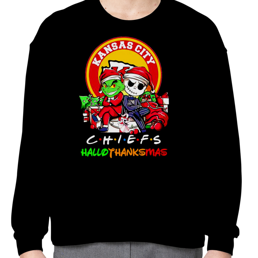 Grinch and Jack Skellington Kansas City Chiefs HalloThankMas shirt