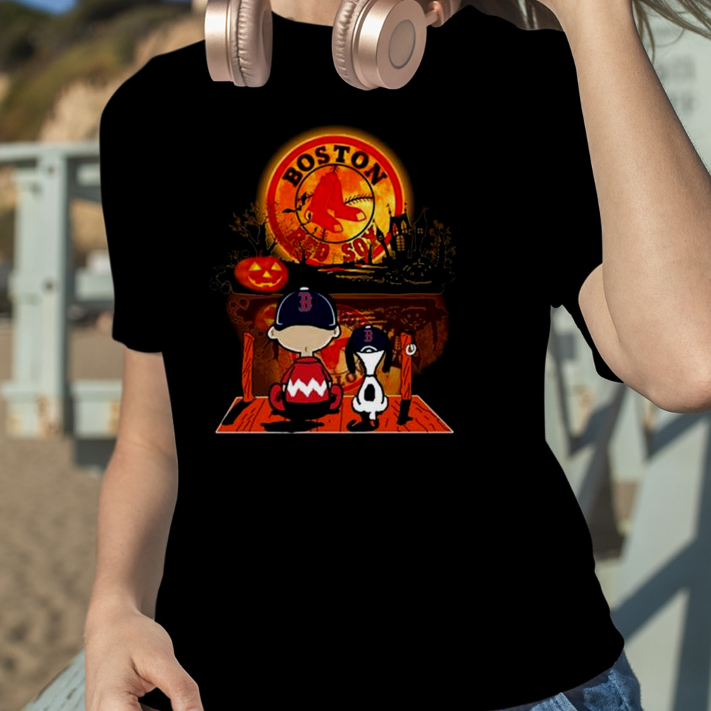 Boston Red Sox Snoopy and Charlie Brown Sit Under Moon Peanuts Halloween  shirt, hoodie, sweater, long sleeve and tank top