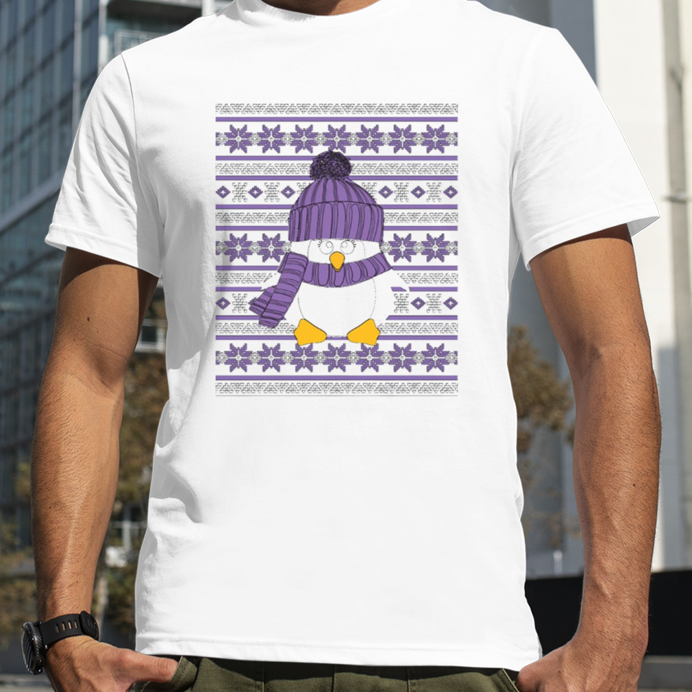 Krimbles Cheeky Purple Penguin Poinsettia Christmas shirt