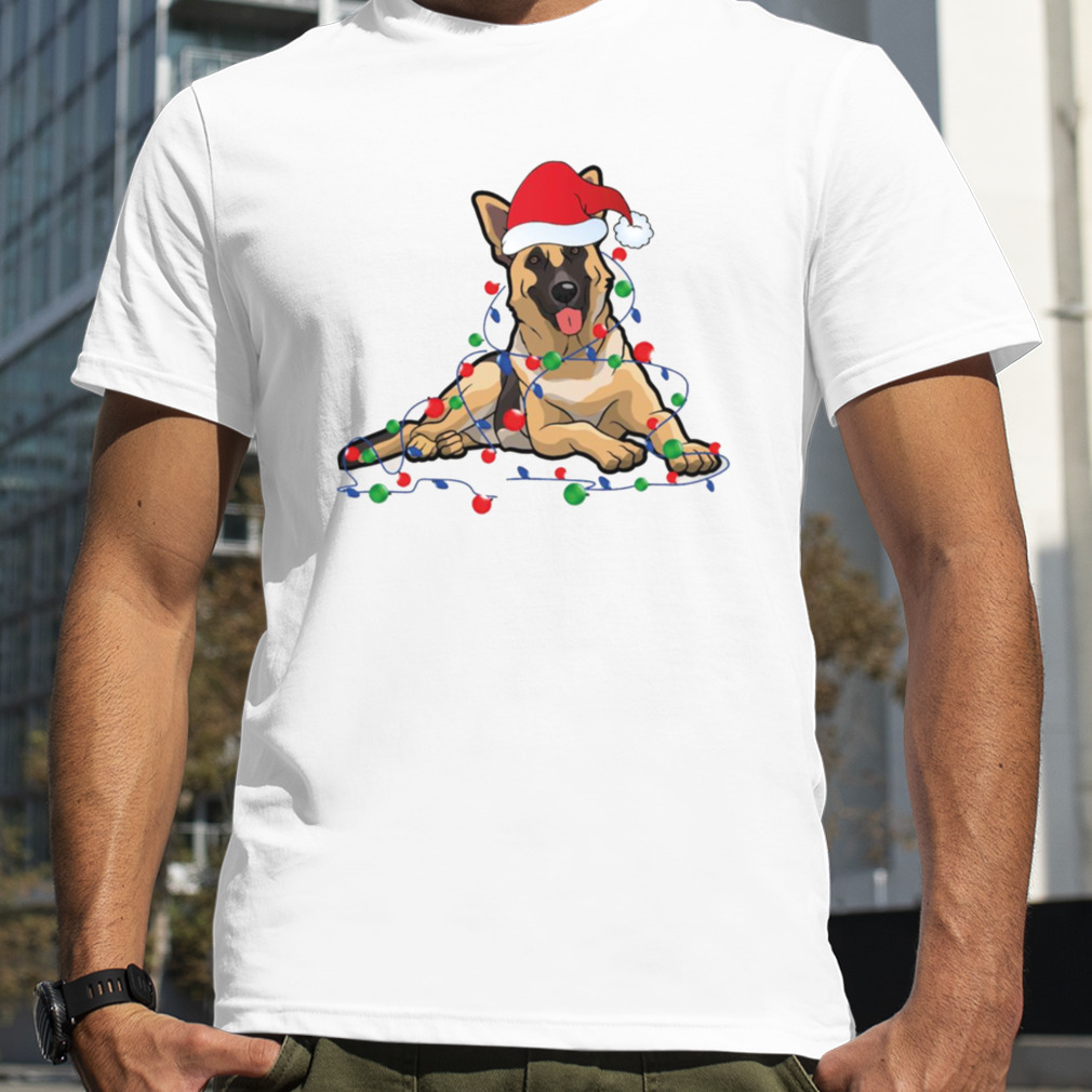 Lights German Shepherd Dog With Santa Christmas shirt