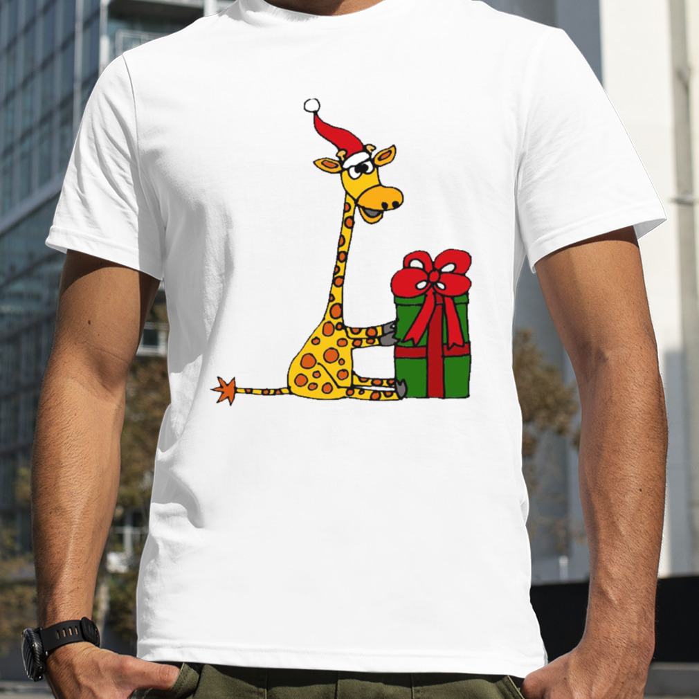 Cool Funny Giraffe Opening Christmas Package shirt